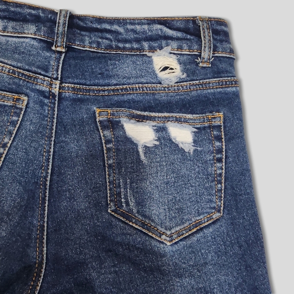 Angel Designed in Los Angeles Size 7 Skinny Jeans, Dark Wash Distressed Denim - Picture 9 of 14